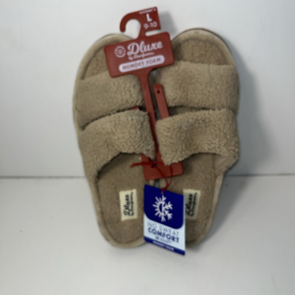 Dluxe by Dearfoams Memory Foam Slippers Women's Sz L (9/10) Open Toe Beige